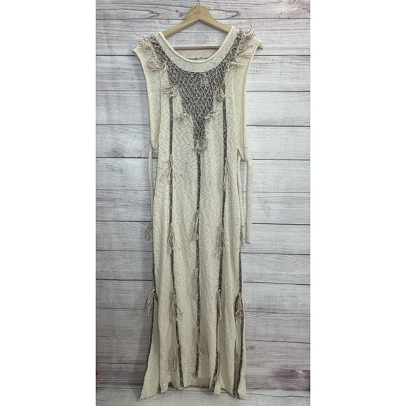 Free People Boho Dress S Ivory Cream Long Sleeve Crochet Maxi Cover Up - Picture 2 of 15